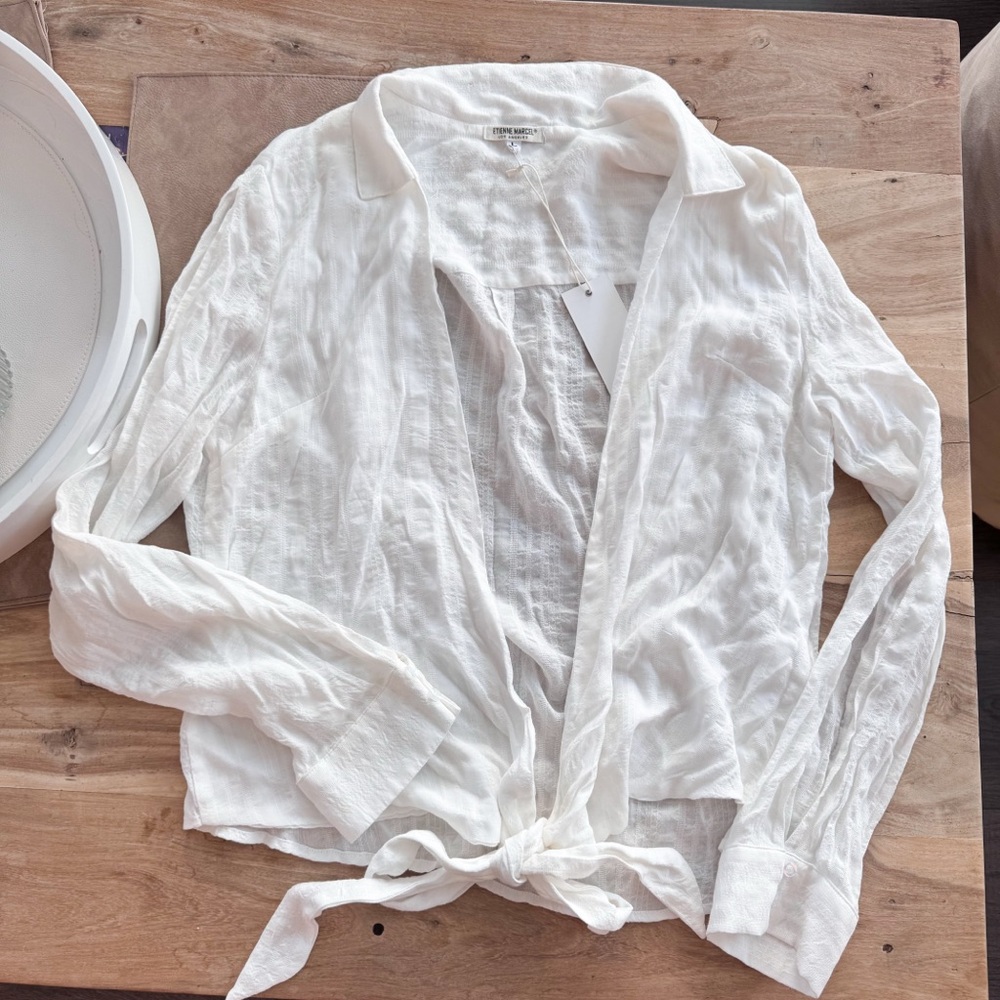 NWT ETIENNE MARCEL white tie blouse